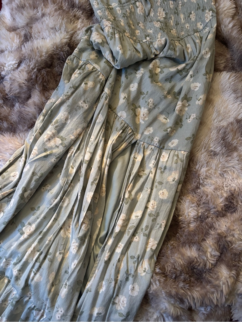 Altar’d State Sage Green Floral Tie-Front Smocked Maxi Dress - Picture 3 of 4